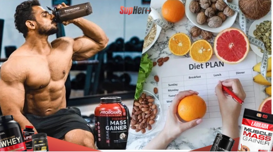 Vận động viên pha sữa mass tăng cân trong phòng gym